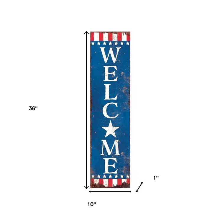 36" Red White And Blue July Fourth Wood Welcome Reversible Porch Sign