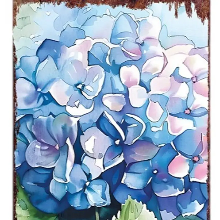 36" Blue Green And Purple Hydrangeas Solid Wood Porch Sign