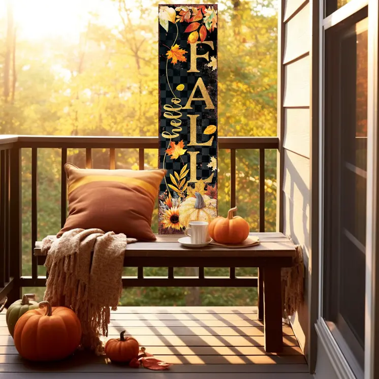 36" Black Gold And Orange Halloween Skeleton Solid Wood Porch Sign