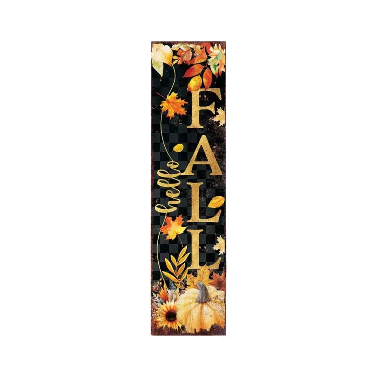 36" Black Gold And Orange Halloween Skeleton Solid Wood Porch Sign
