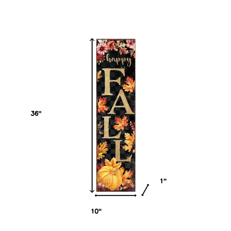 36" Black Orange And White Happy Fall Halloween Solid Wood Porch Sign