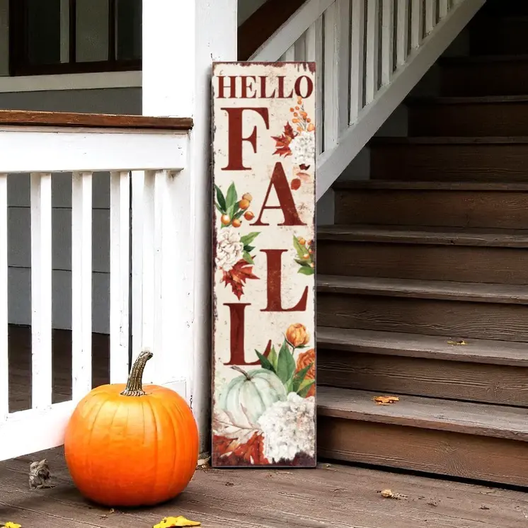 36" Black Orange And White Happy Fall Halloween Solid Wood Porch Sign