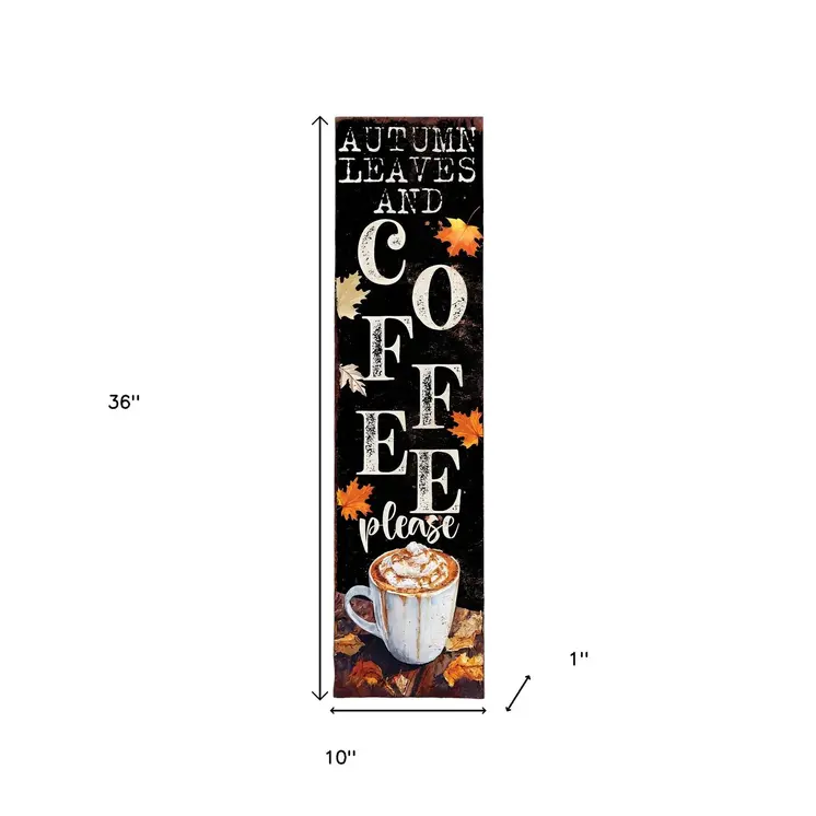 36" Black And White Autumn Leaves Solid Wood Porch Sign
