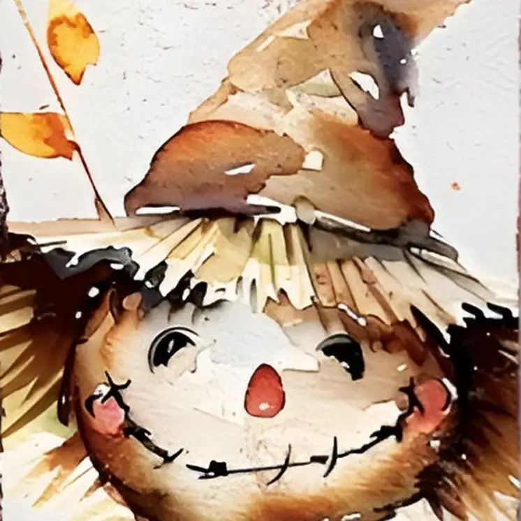 36" Brown White And Yellow Scarecrow Solid Wood Porch Sign