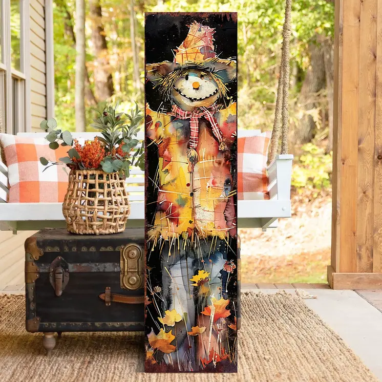 36" Black And Orange Scarecrow Solid Wood Porch Sign