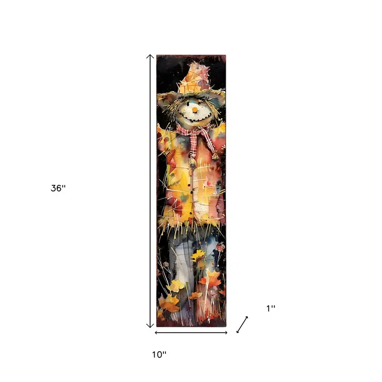 36" Black And Orange Scarecrow Solid Wood Porch Sign