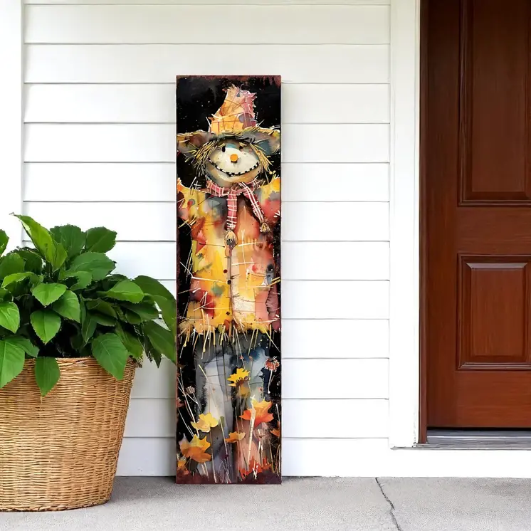 36" Black And Orange Scarecrow Solid Wood Porch Sign