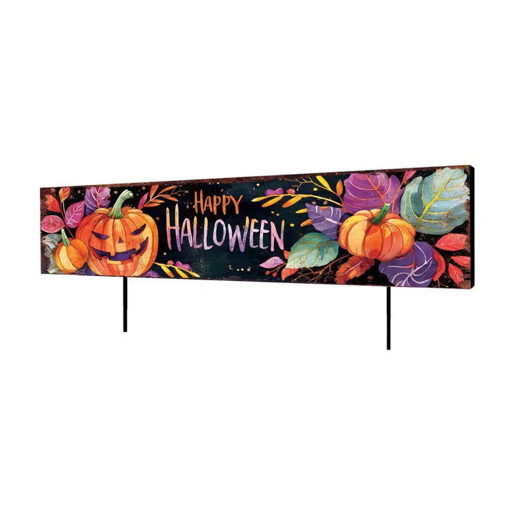 36" Black Orange And Purple Happy Halloween  Solid Wood Garden Stake