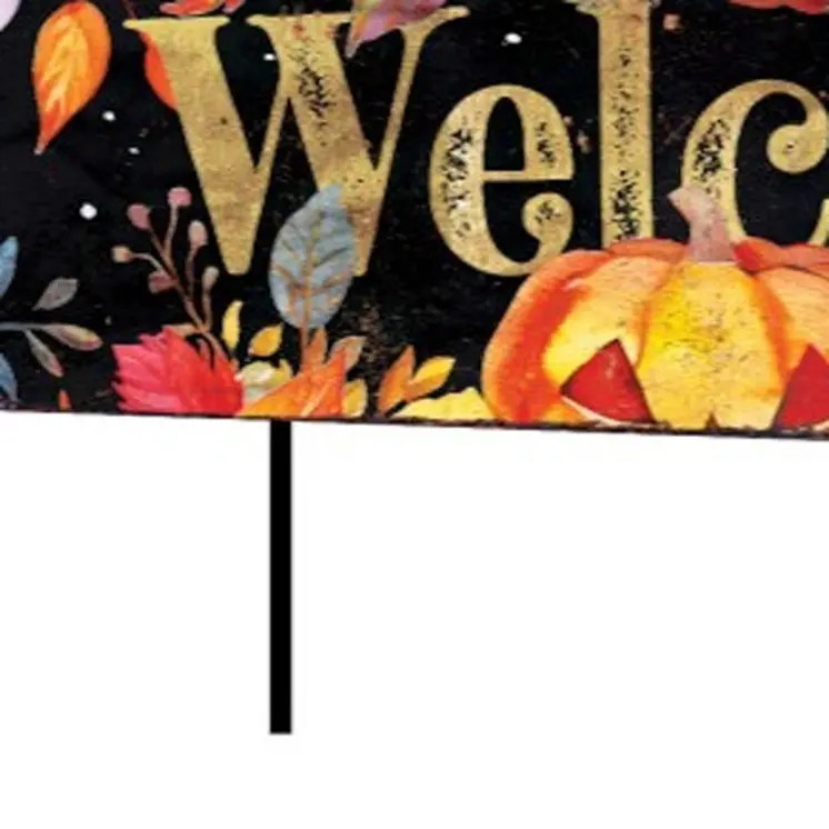 36" Black Orange And Purple Welcome Halloween Solid Wood Garden Stake