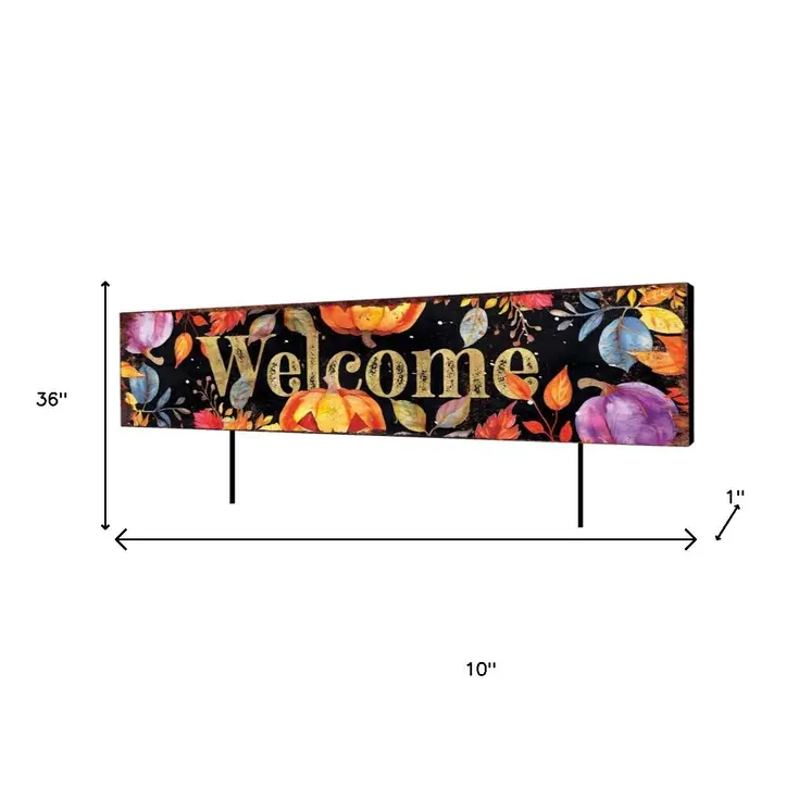 36" Black Orange And Purple Welcome Halloween Solid Wood Garden Stake
