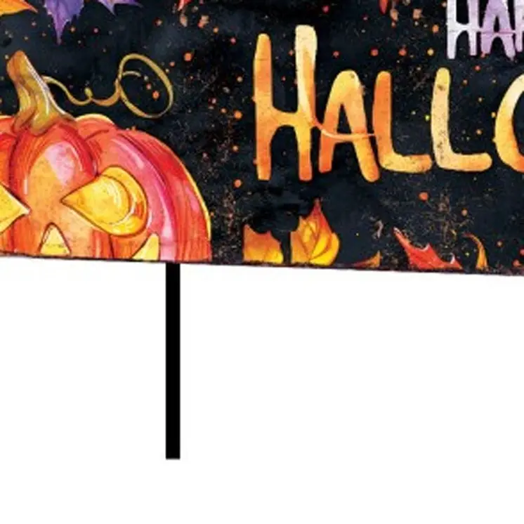 36" Black And Orange Happy Halloween Solid Wood Garden Stake