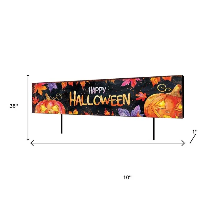 36" Black And Orange Happy Halloween Solid Wood Garden Stake