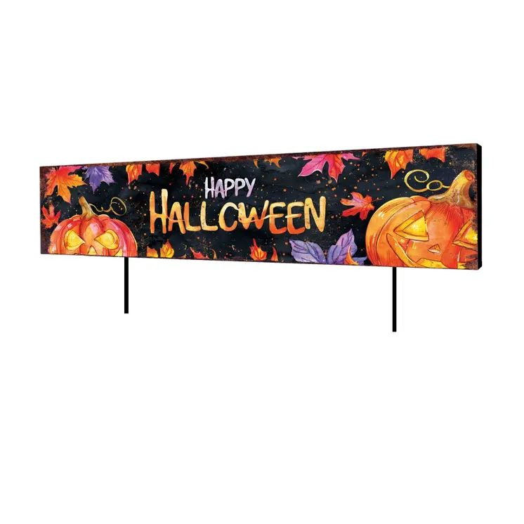 36" Black And Orange Happy Halloween Solid Wood Garden Stake