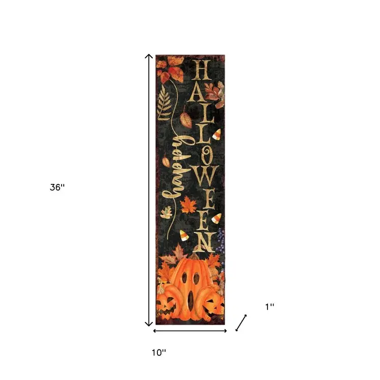 36" Black And Orange Halloween Jack-O-Lantern Solid Wood Porch Sign