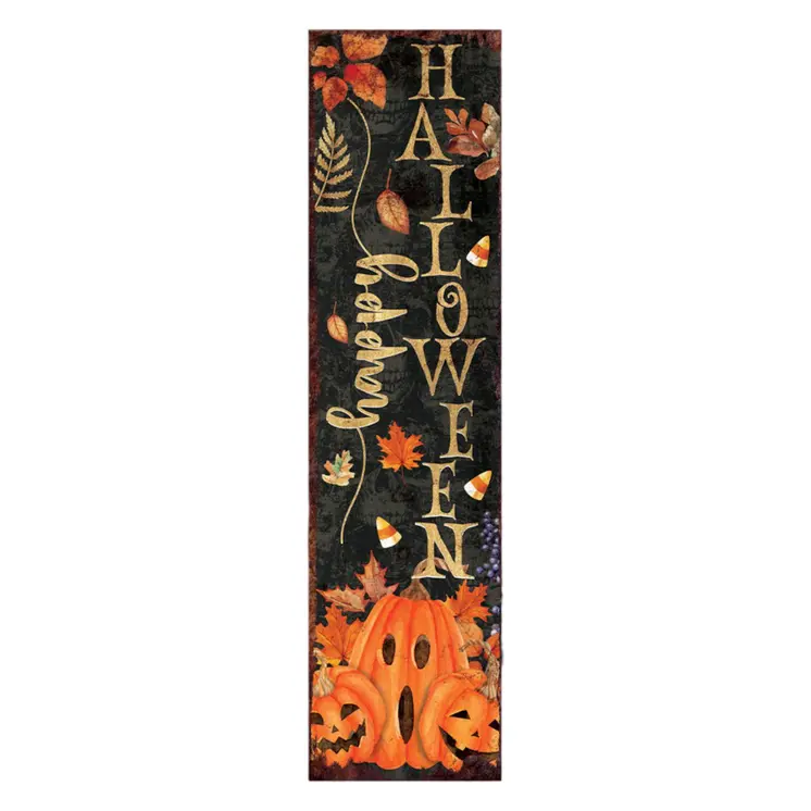 36" Black And Orange Halloween Jack-O-Lantern Solid Wood Porch Sign