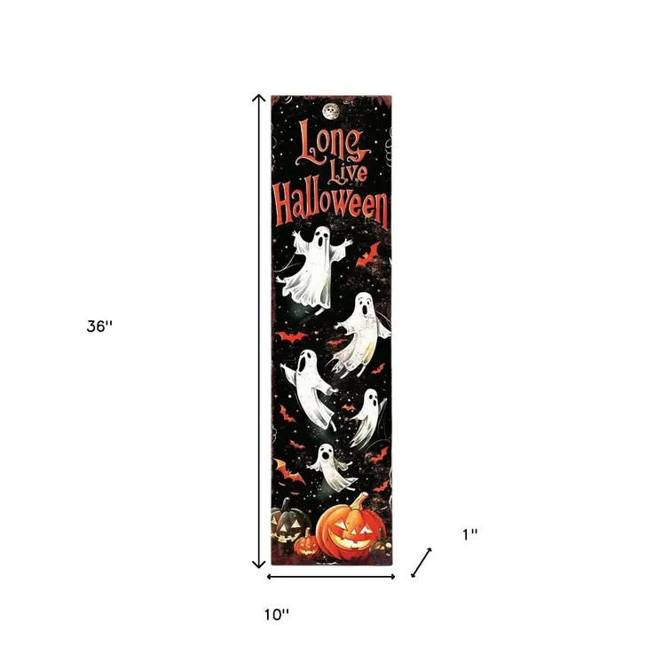 36" Black Orange And White Halloween Ghost Solid Wood Porch Sign