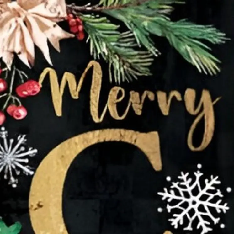 36" Black And Gold Merry Christmas Reindeer Solid Wood Porch Sign