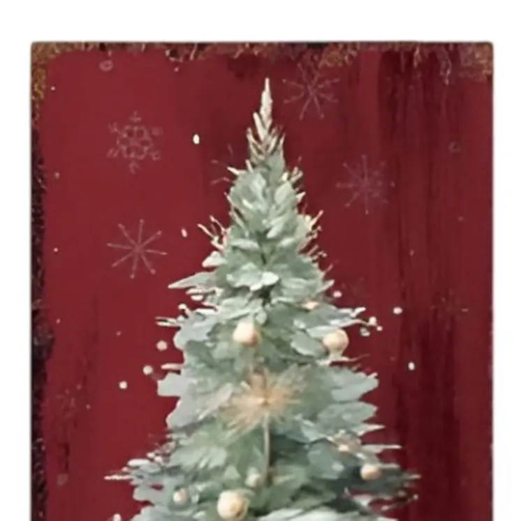36" Red and Green Merry Christmas Christmas Tree Solid Wood Porch Sign