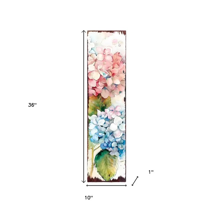 36"  White Blue And Pink Hydrangeas Solid Wood Porch Sign