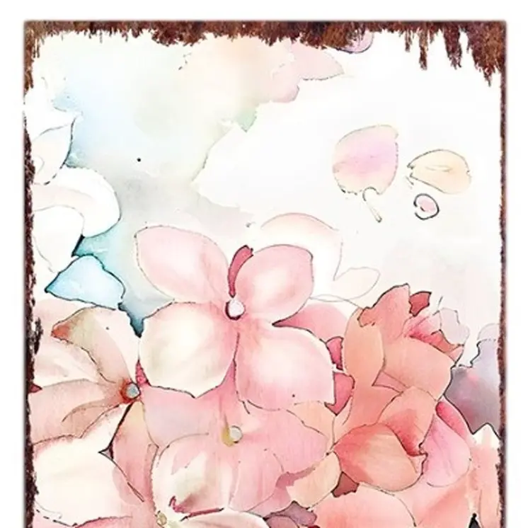 36"  White Blue And Pink Hydrangeas Solid Wood Porch Sign