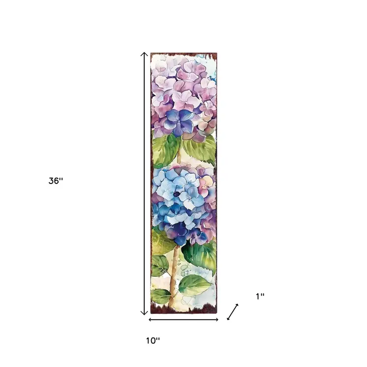 36" Blue Purple And Green Hydrangeas Solid Wood Porch Sign