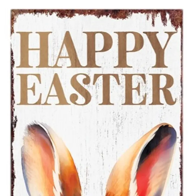 36" Brown White And Yellow Happy Easter Easter Bunny Solid Wood Porch Sign