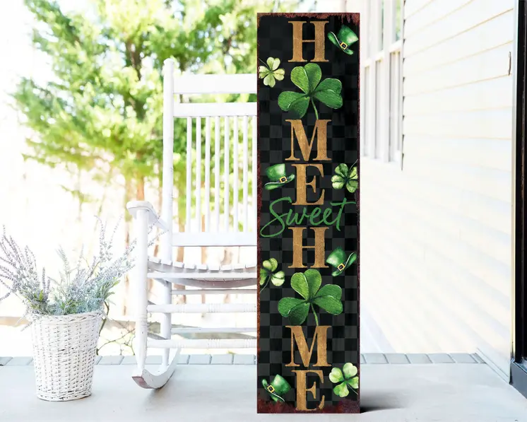 36" Black Gold And Green Home St Patrick's Day Solid Wood Porch Sign