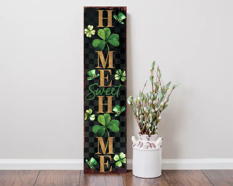 36" Black Gold And Green Home St Patrick's Day Solid Wood Porch Sign