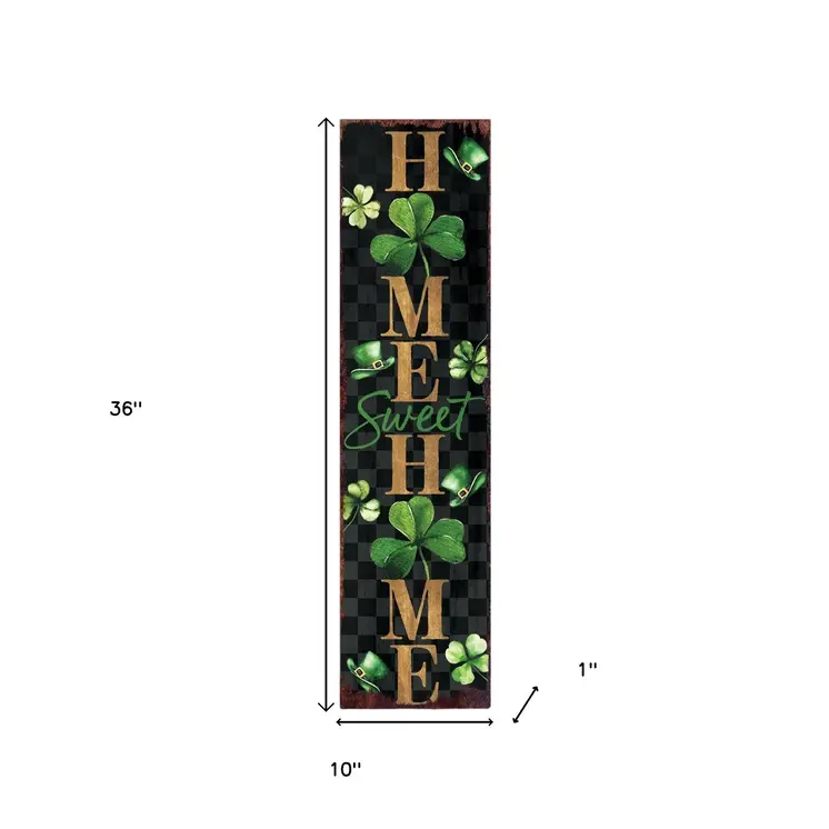 36" Black Gold And Green Home St Patrick's Day Solid Wood Porch Sign