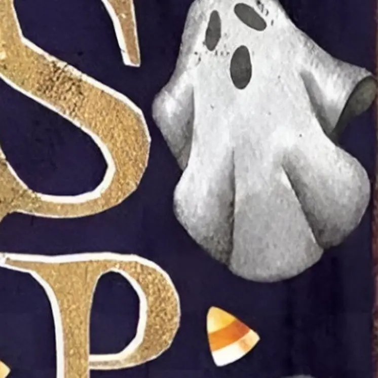 36" Black Gold And Orange Spooky Halloween Ghost Solid Wood Porch Sign
