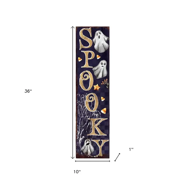 36" Black Gold And Orange Spooky Halloween Ghost Solid Wood Porch Sign