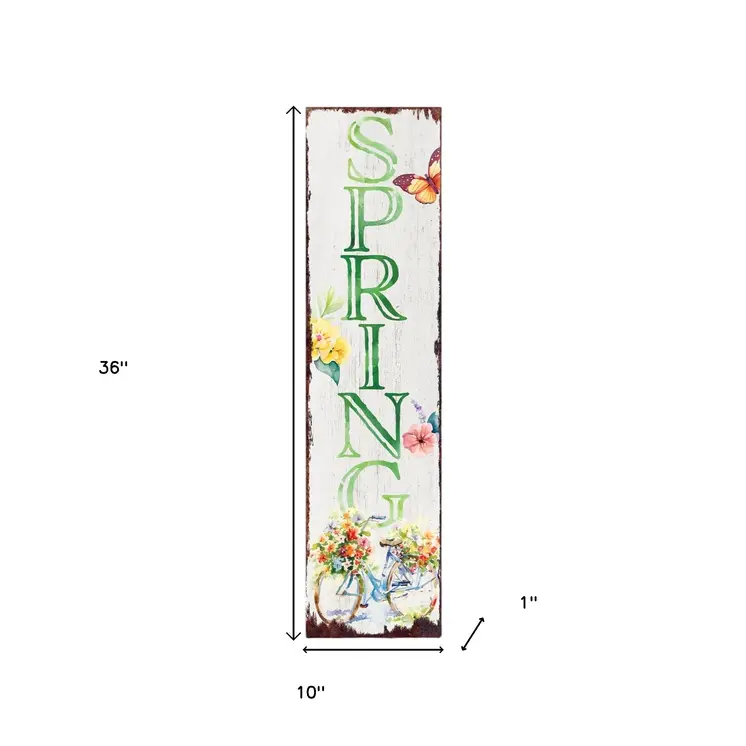 36" Green And White Spring Solid Wood Porch Sign