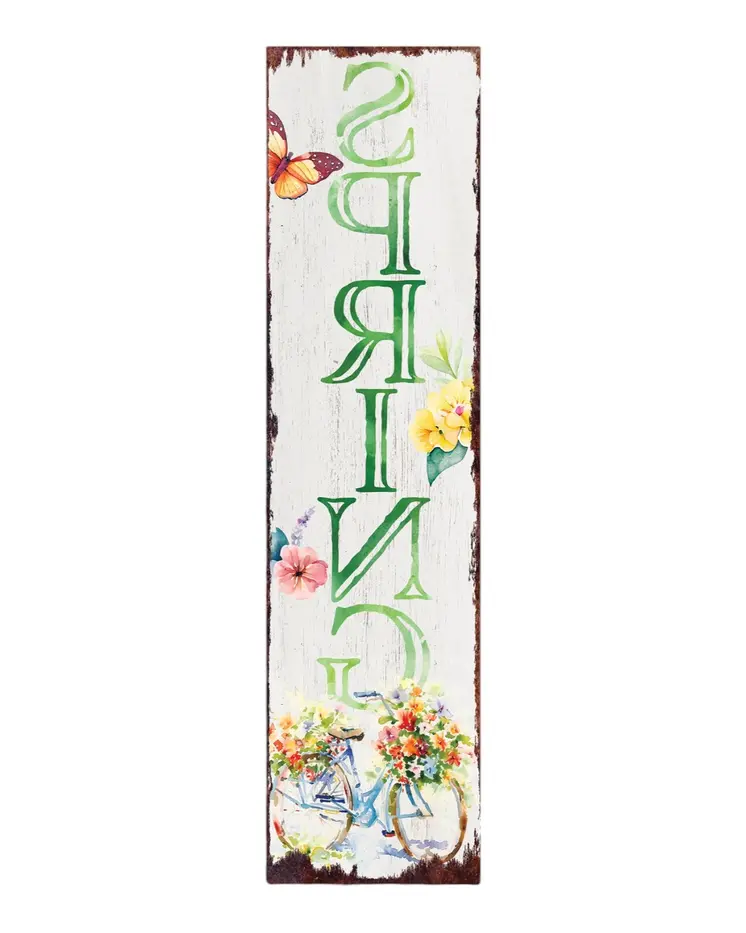 36" Green And White Spring Solid Wood Porch Sign