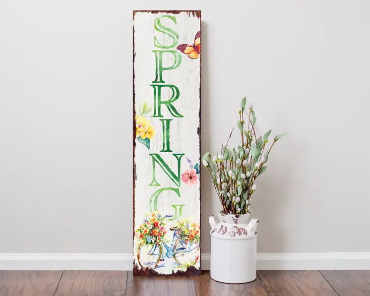 36" Green And White Spring Solid Wood Porch Sign