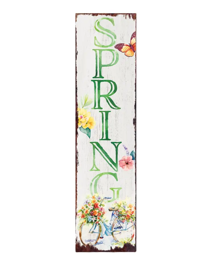 36" Green And White Spring Solid Wood Porch Sign