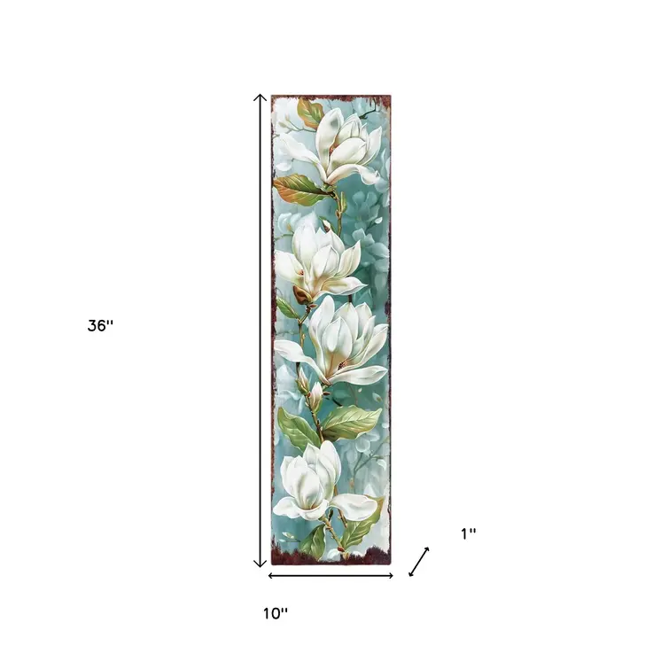 36" Blue Green And White Floral Bouquet Solid Wood Porch Sign