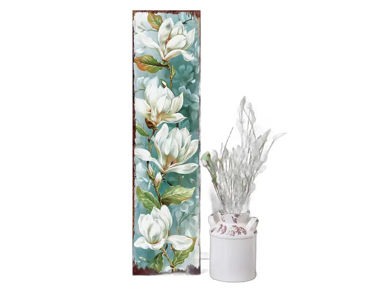 36" Blue Green And White Floral Bouquet Solid Wood Porch Sign