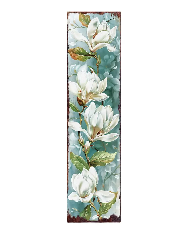 36" Blue Green And White Floral Bouquet Solid Wood Porch Sign