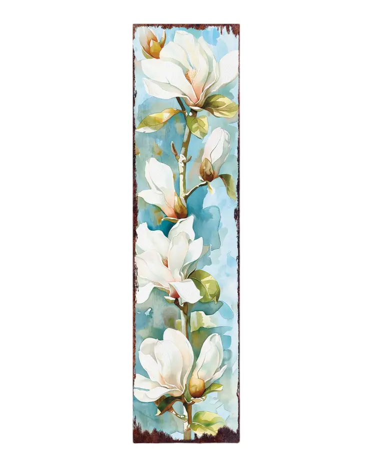 36" Blue Green And White Floral Bouquet Solid Wood Porch Sign