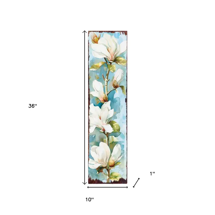 36" Blue Green And White Floral Bouquet Solid Wood Porch Sign