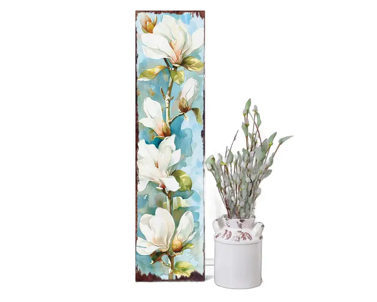 36" Blue Green And White Floral Bouquet Solid Wood Porch Sign