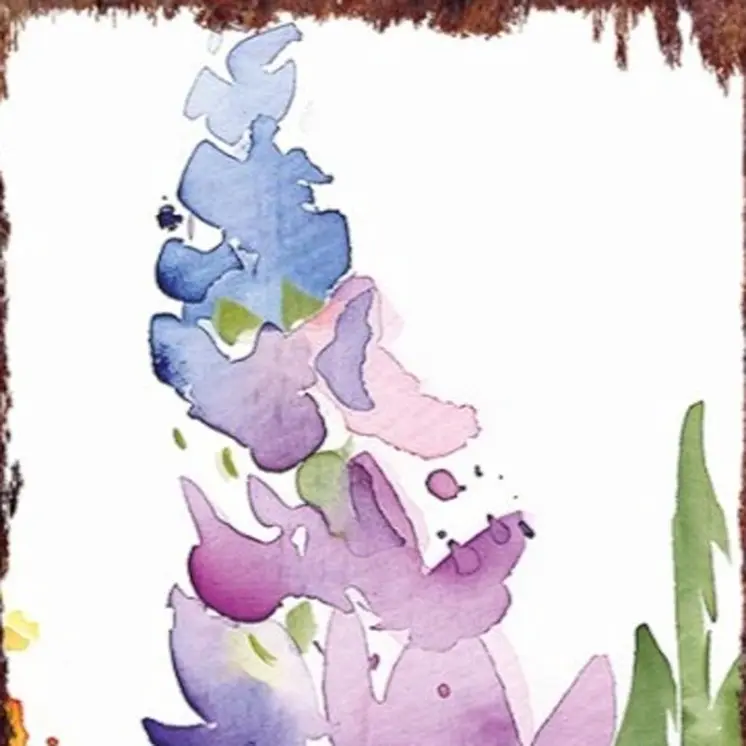 36" White Blue And Purple Watercolor Floral Solid Wood Porch Sign
