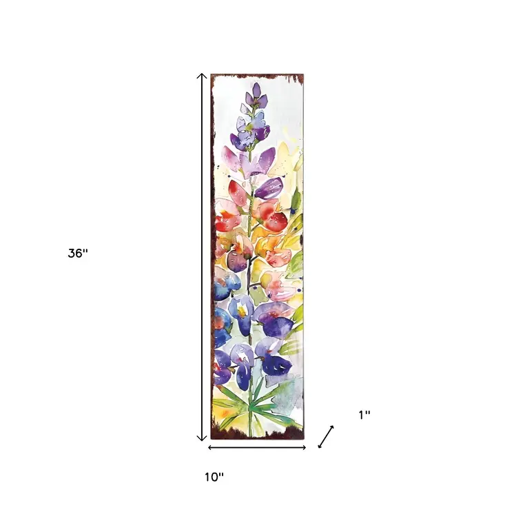36" White Purple And Blue Watercolor Floral Solid Wood Porch Sign