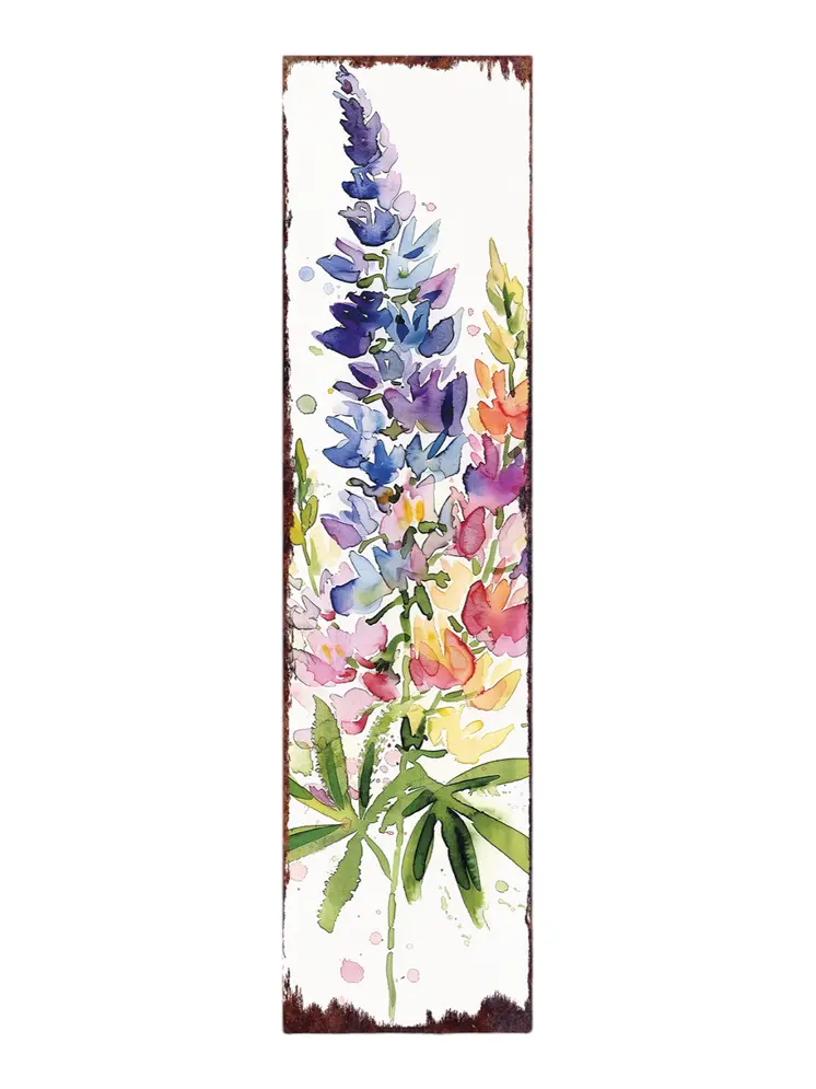 36" White Purple And Blue Watercolor Floral Solid Wood Porch Sign