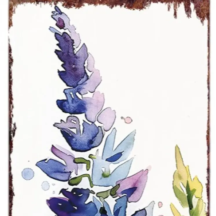 36" White Purple And Blue Watercolor Floral Solid Wood Porch Sign
