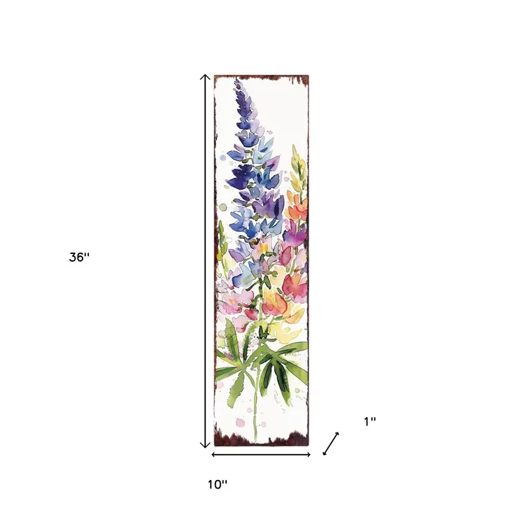 36" White Purple And Blue Watercolor Floral Solid Wood Porch Sign