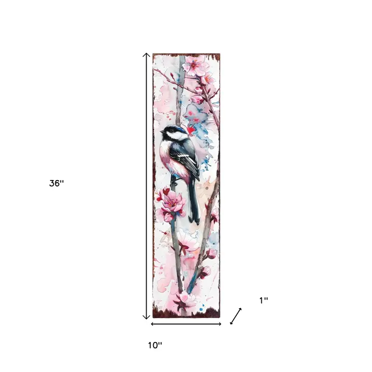 36" White and Pink Solid Wood Birds Porch Sign