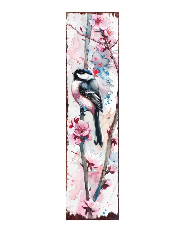 36" White and Pink Solid Wood Birds Porch Sign