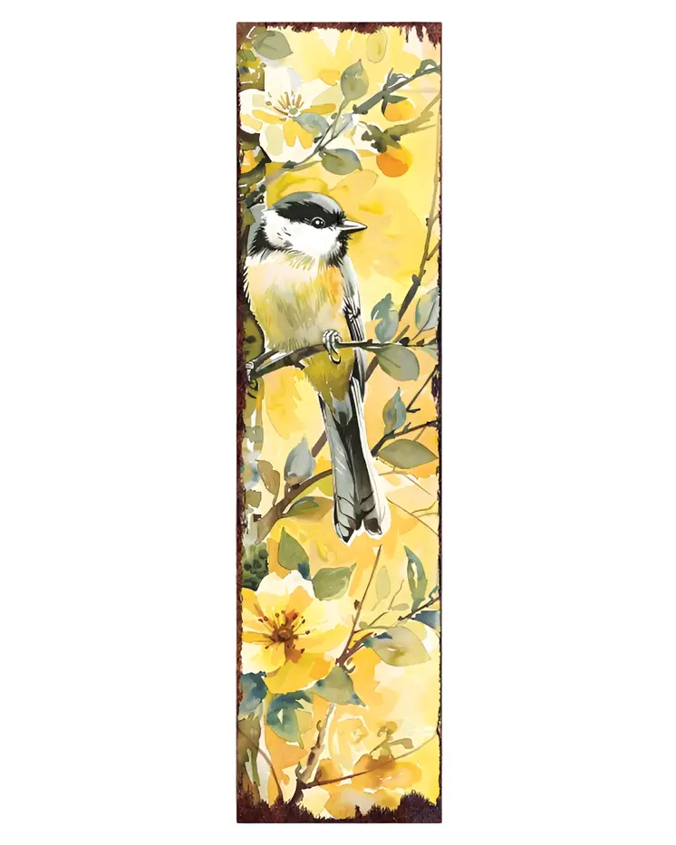 36" Yellow Chickadee Solid Wood Porch Sign