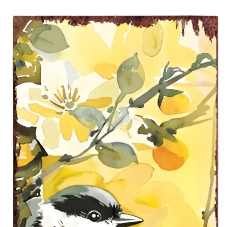 36" Yellow Chickadee Solid Wood Porch Sign